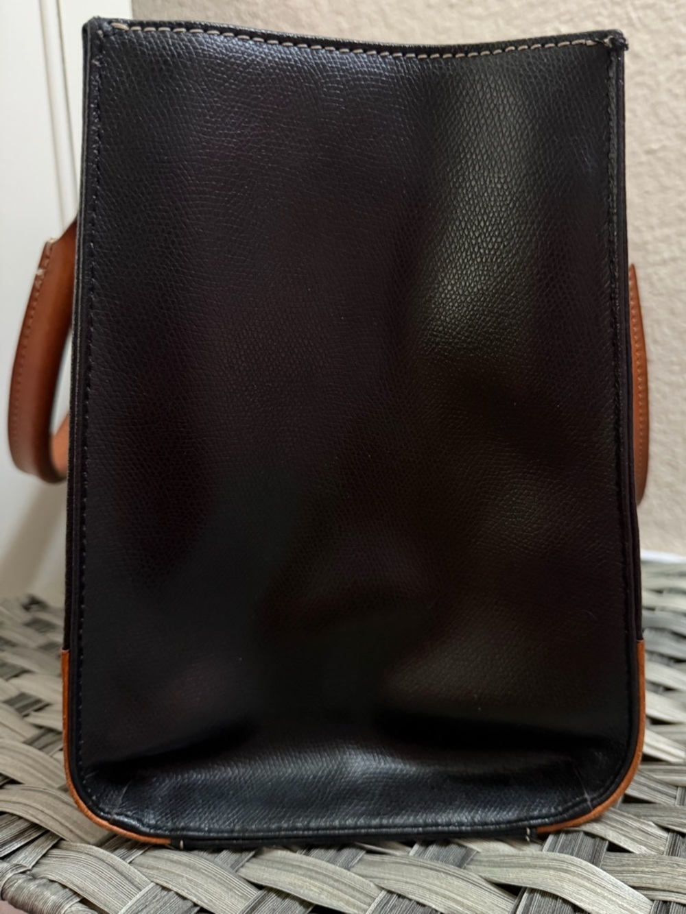 Dooney & Bourke Black Janine Leather Satchel Tan Trim Colorful Chevron Lining - Picture 11 of 16